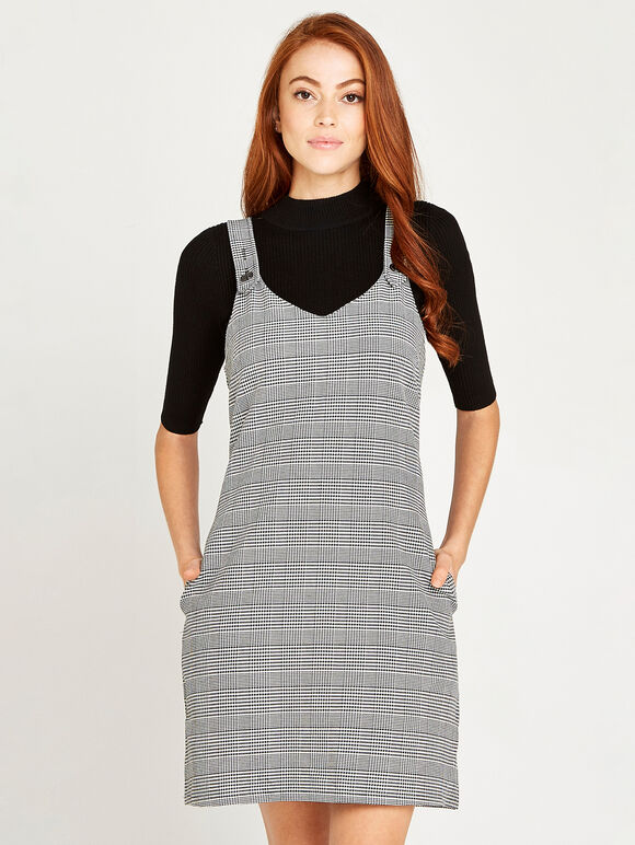 Check Pinafore Dress, Black, large