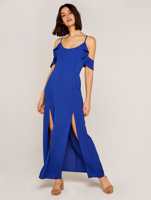 Cold Shoulder Ripple Maxi Dress, Blue, large