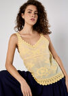 Floral Embroidery Crochet Cotton Top, Yellow, large