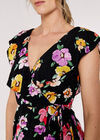 Floral Wrap Midi Dress, Black, large