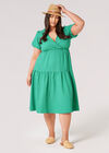 Curve Gingham Tiered Wrap Midi Dress, Green, large