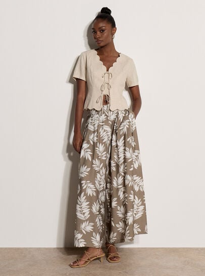 Leaf Print Pleated Culotte Trousers