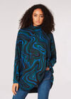 Oversized Batwing Swirl Knit Top, Teal, large
