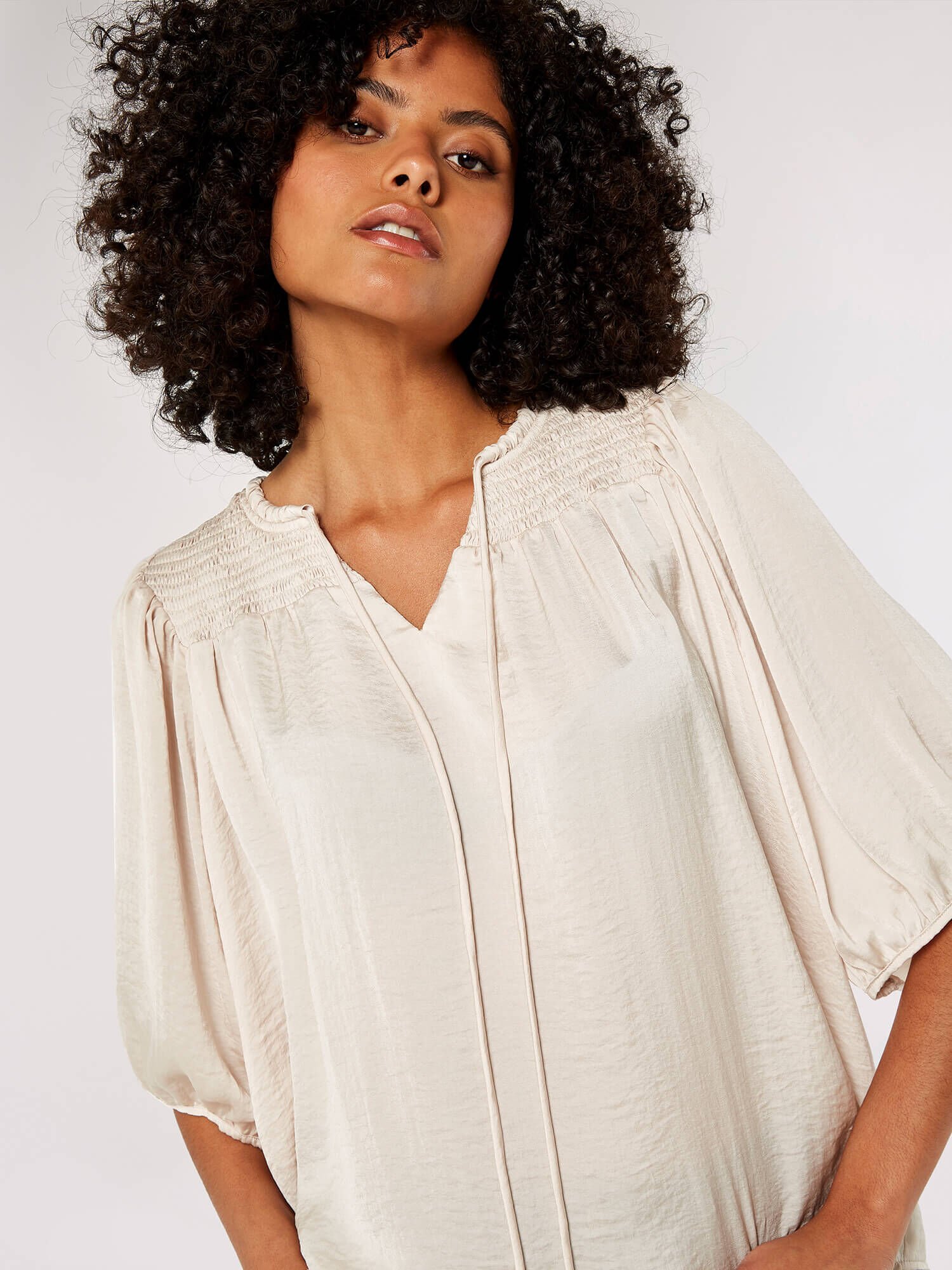 Satin Smock Detail Blouse | Apricot Clothing