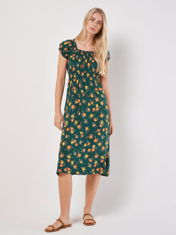 Vintage Rose Milkmaid Midi Dress, Green, large
