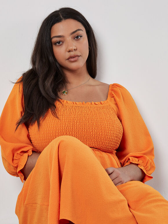 Milkmaid Smock Maxi Dress, Orange, large