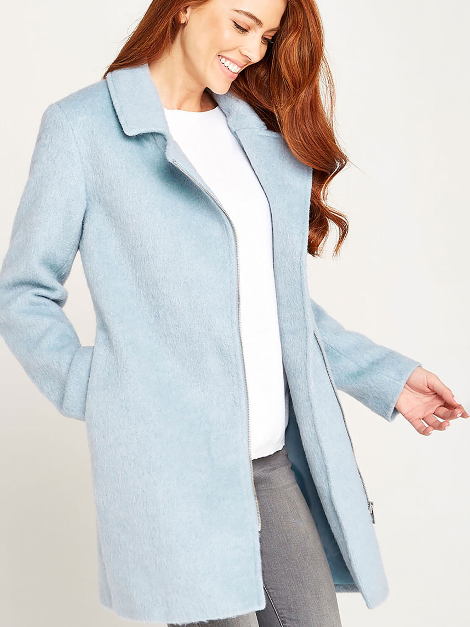 Blue Asymmetrical Zip Coat Apricot Clothing