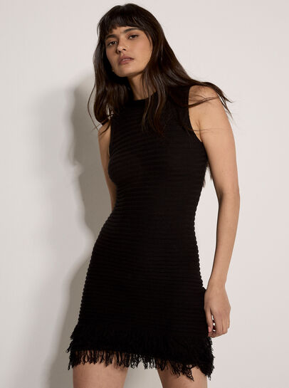 Rib Knit Fringe Bodycon Mini Dress