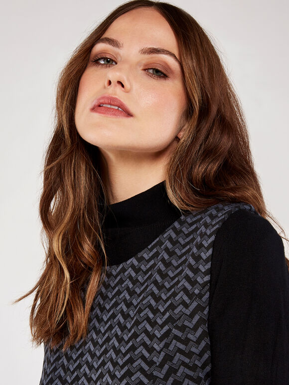 Herringbone 2 Buckle Wrap Dress, Black, large