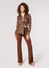 Geomteric Tie Front Satin Shirt, Brown, large