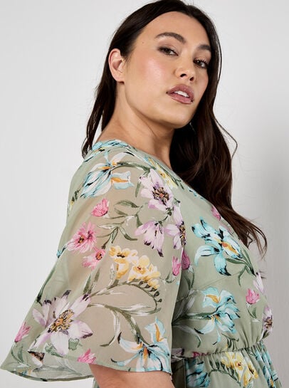 Curve Floral Wrap Midi Dress