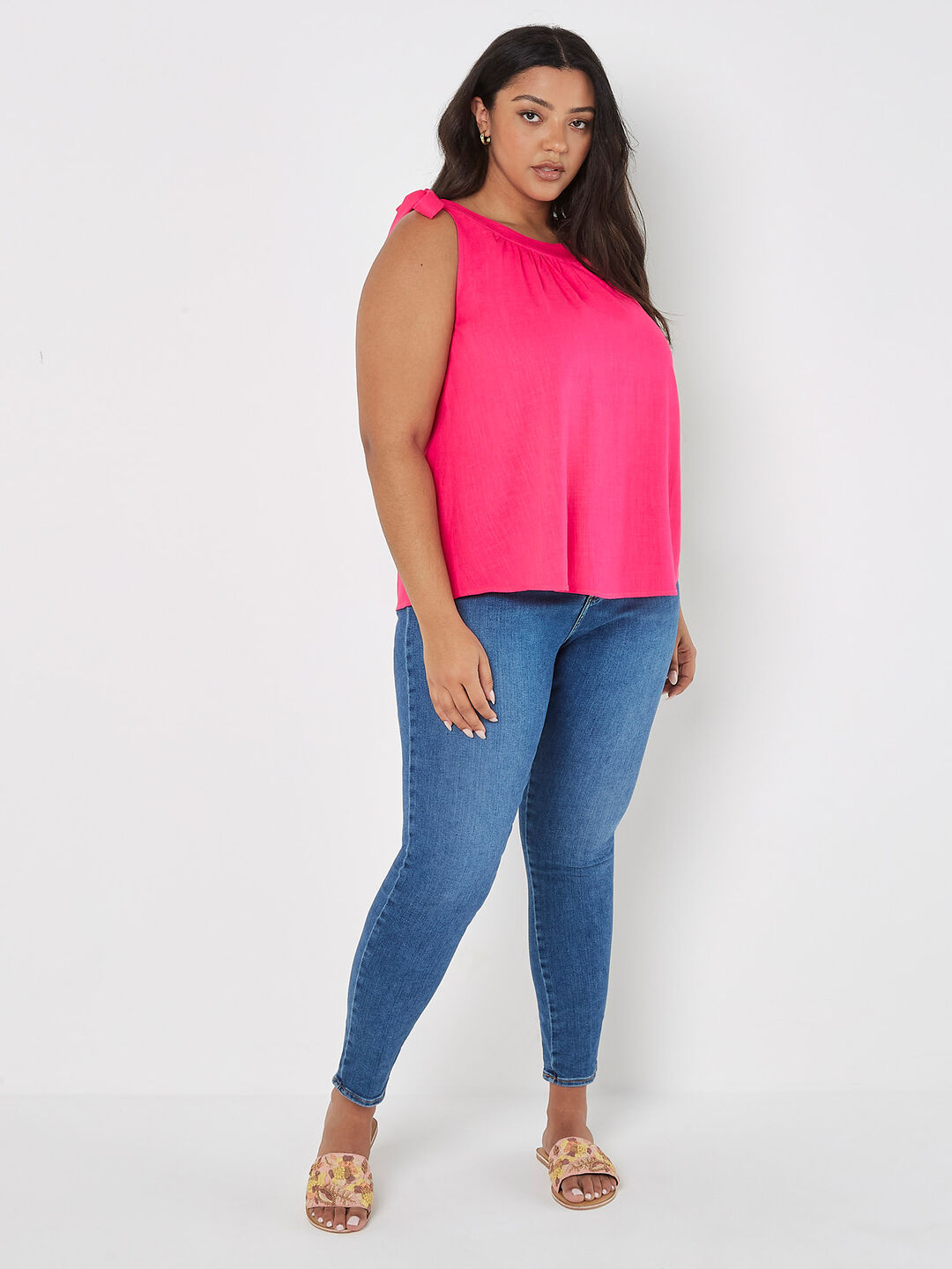 Image of Curve Textured Tie Shoulder Top