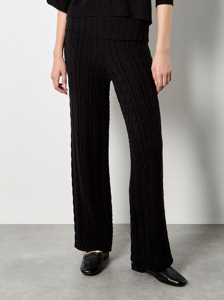 Twisted Cable Knit Wide Leg Trousers