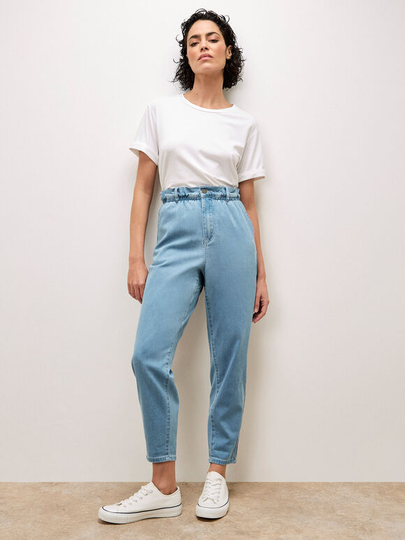 Freya Paper Bag Waist Slim Fit Jeans, Sky Blue, large