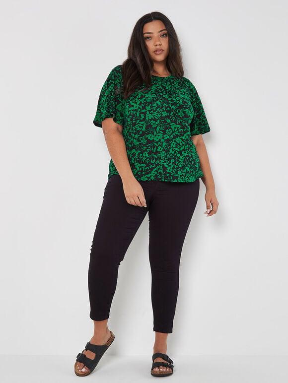 Curve Silhouette Floral Jersey Top, Black, large