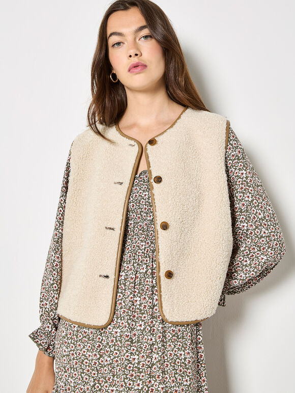 Reversible Borg Suede Gilet, Brown, large