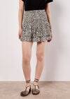 Animal Print Smocked Ruffle Mini Skort, Cream, large