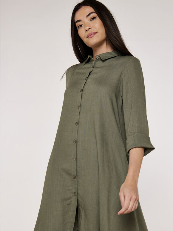 High Low Shirt Dress, Khaki, large