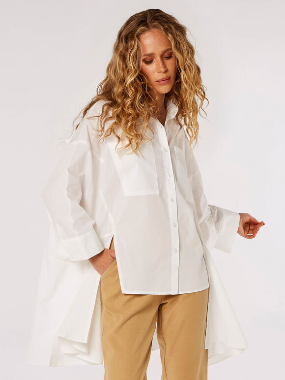 Oversized Statement Cotton Shirt, White, large