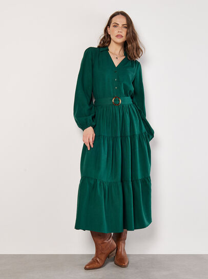 Belted Tiered Maxi Skirt