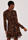 Paisley Long Sleeve Ruffle Dress, Black, large