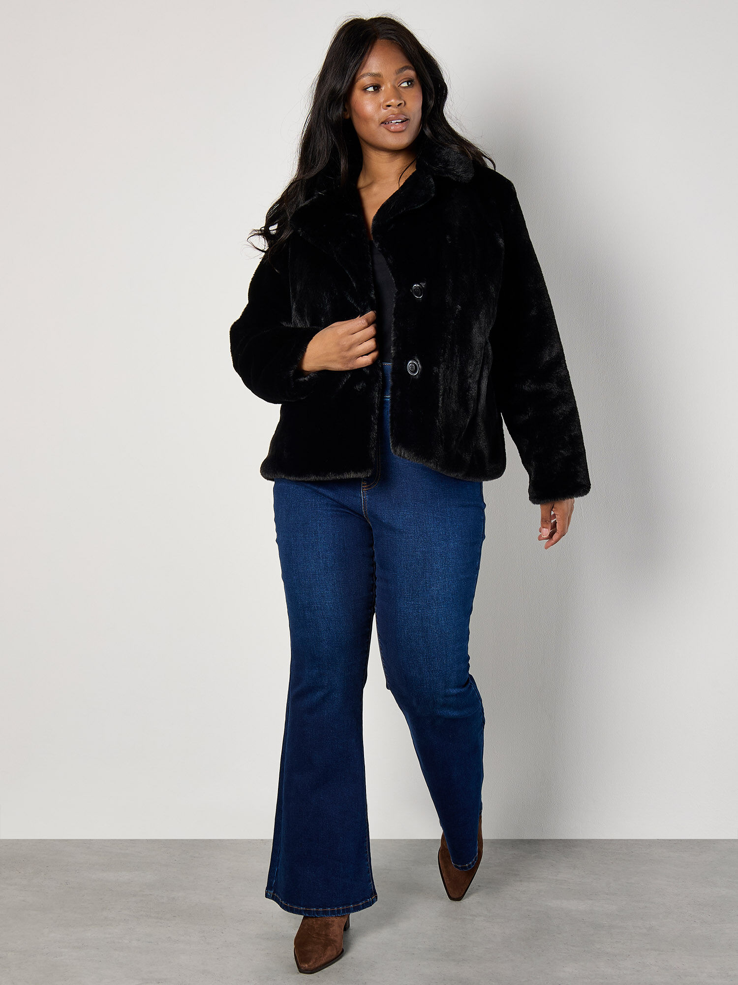 Plus size black fur jacket new arrivals
