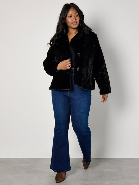 Curve Faux Fur Short Jacket, Black, large