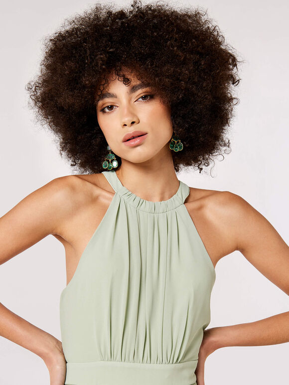 Halter Neck Split Maxi Dress, Mint, large