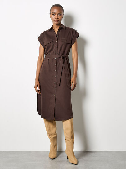 Cotton Slub Midi Shirt Dress