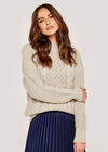 Cable Knit Mock Neck Jumper, Stone, large