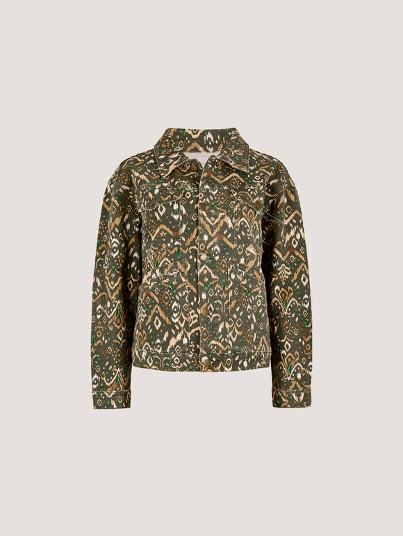 Ikat Denim Jacket, Khaki, large