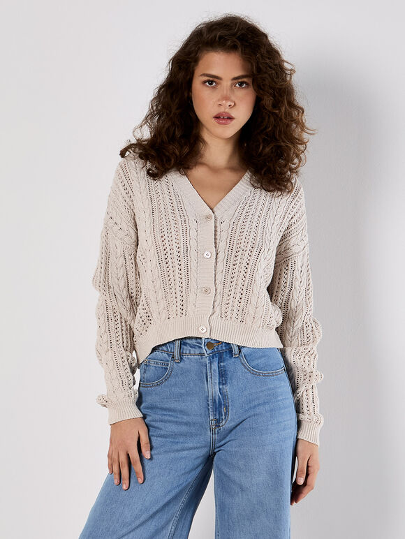 Crochet Cable Cardigan, Stone, large