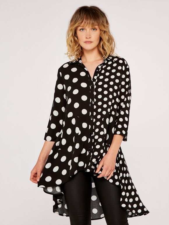 Polkadot Longline Shirt, Cream, large