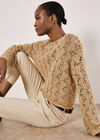 Pointelle Scallop Hem Jumper, Stone, large