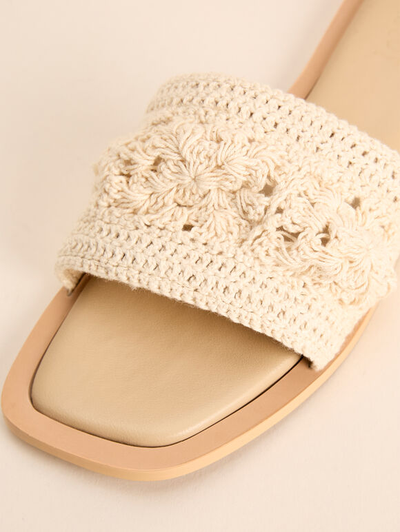 Hand-Crocheted Raffia Mule Sandals, White, large