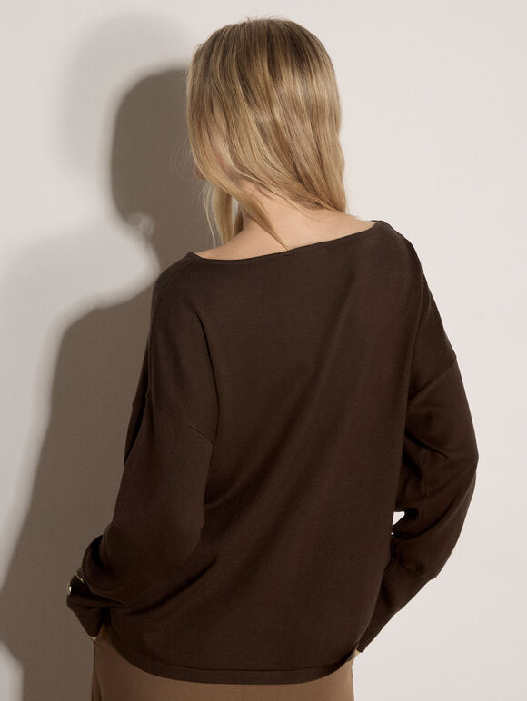 Soft Jersey Knit Top, Brown, large
