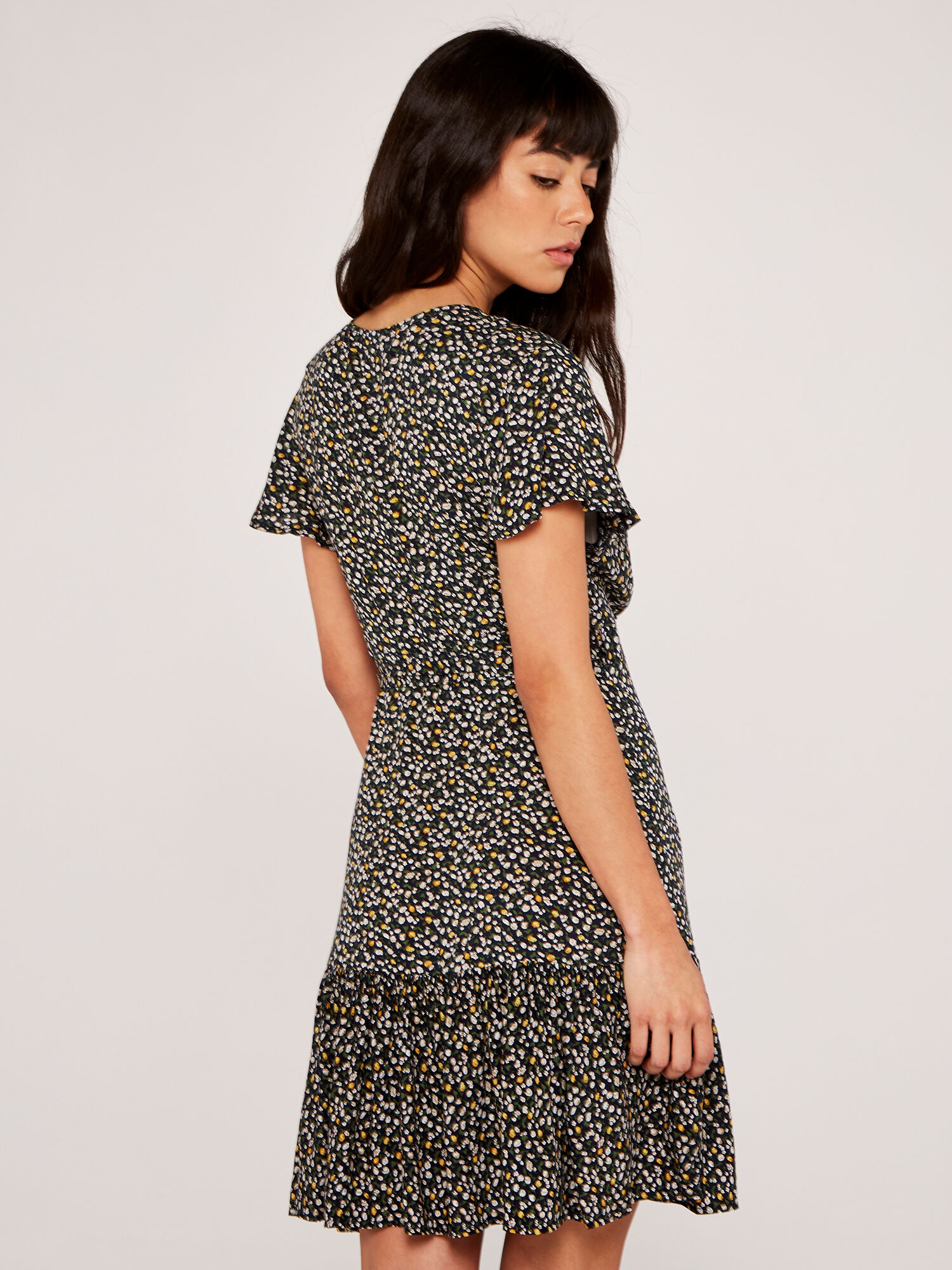 Short floral wrap dress best sale