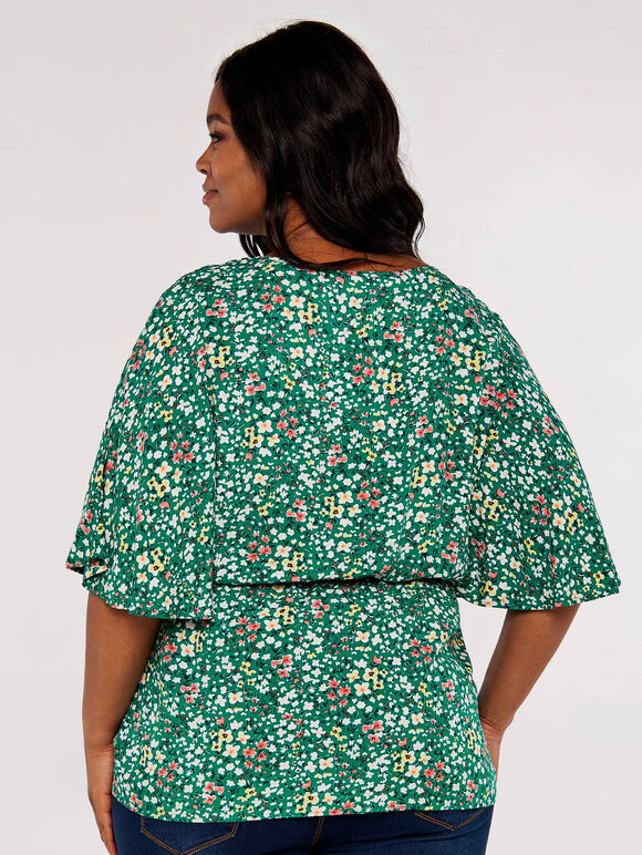 Ditsy Angel Sleeve Top, Green, large