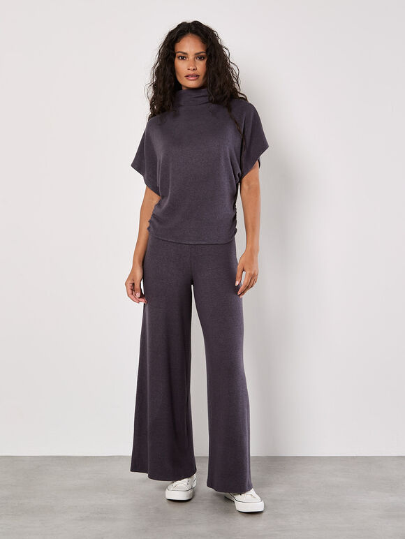 Soft Touch Wide Leg Trousers, Dark Grey - Charcoal, large