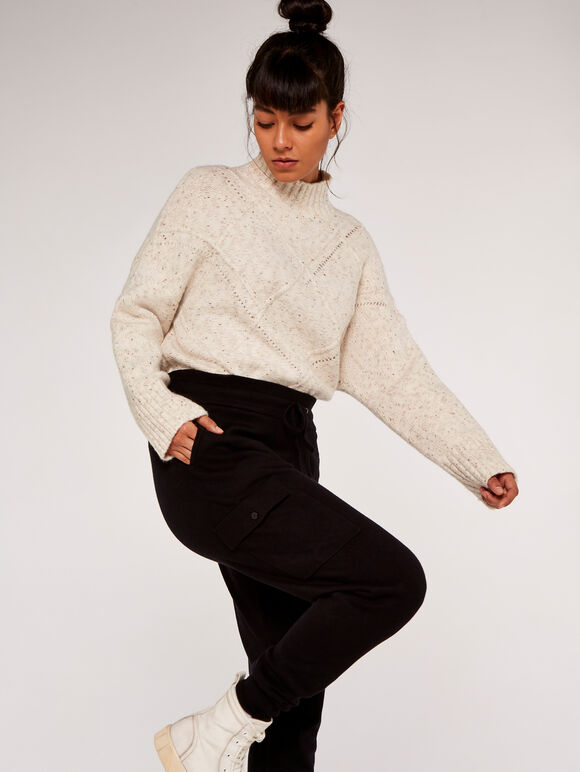 Knitted Cargo Jogger, Black, large