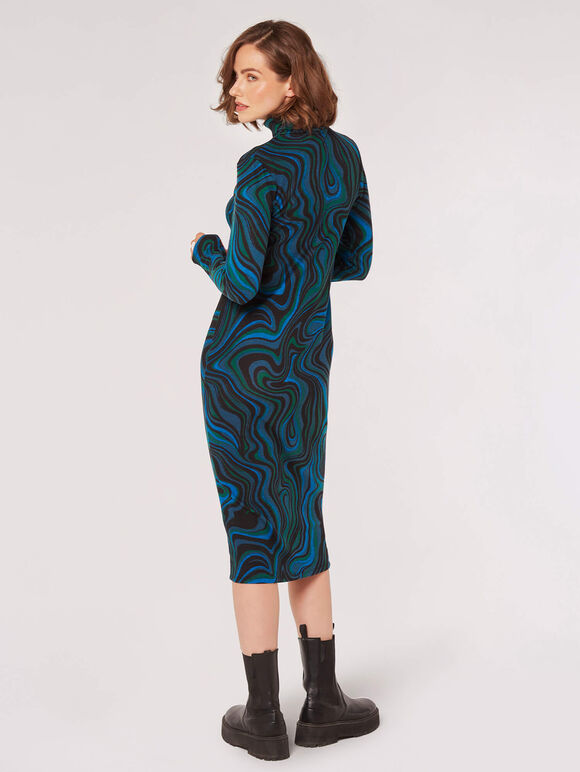 Marble Swirl Knit Midi Dress, Teal, large