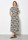 Geometric Print Shirt Midi-dress, Black, large