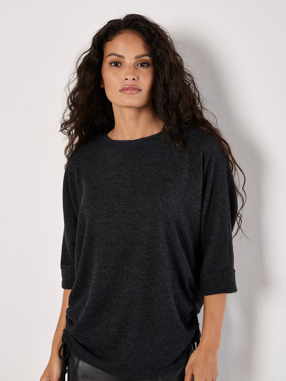 Soft Touch Drawstring Batwing Top, Grey, large