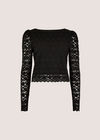 Floral Leaf Lace Top, Black, large