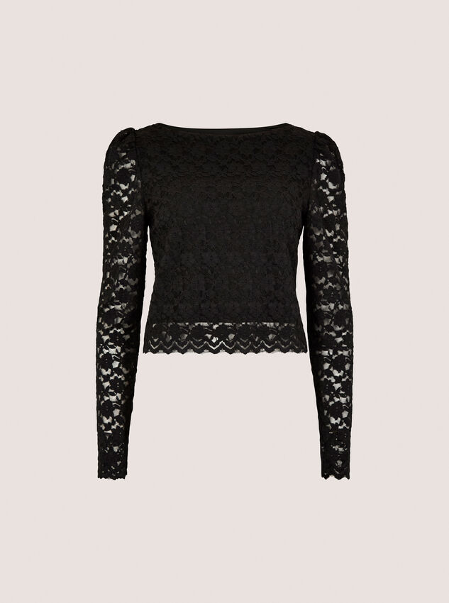 Floral Leaf Lace Top, Black, large