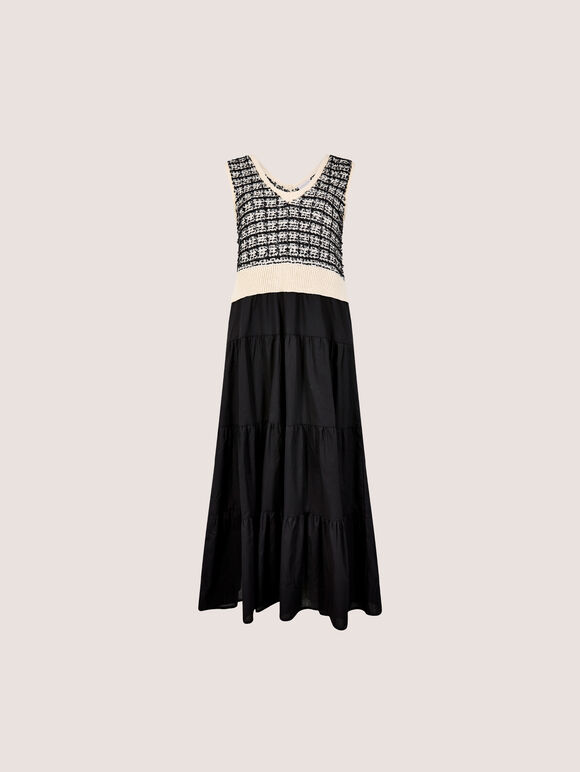 Tank Top Layered Midi Dress, Black, large