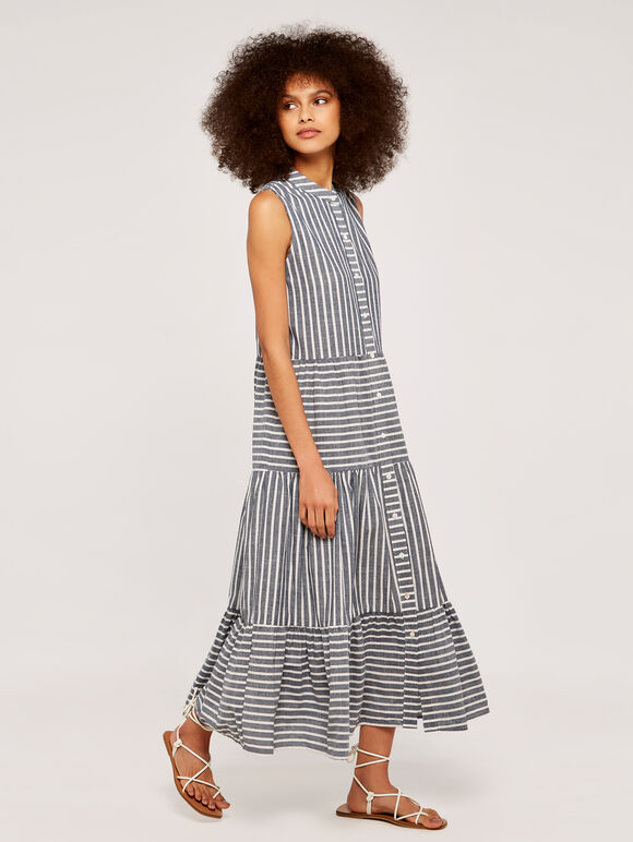Multi Panel Stripe Dress, Navy, large