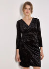 Rhinestone Velvet Wrap Mini Dress, Black, large