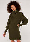 Cowl Neck Jumper Dress, Khaki, large