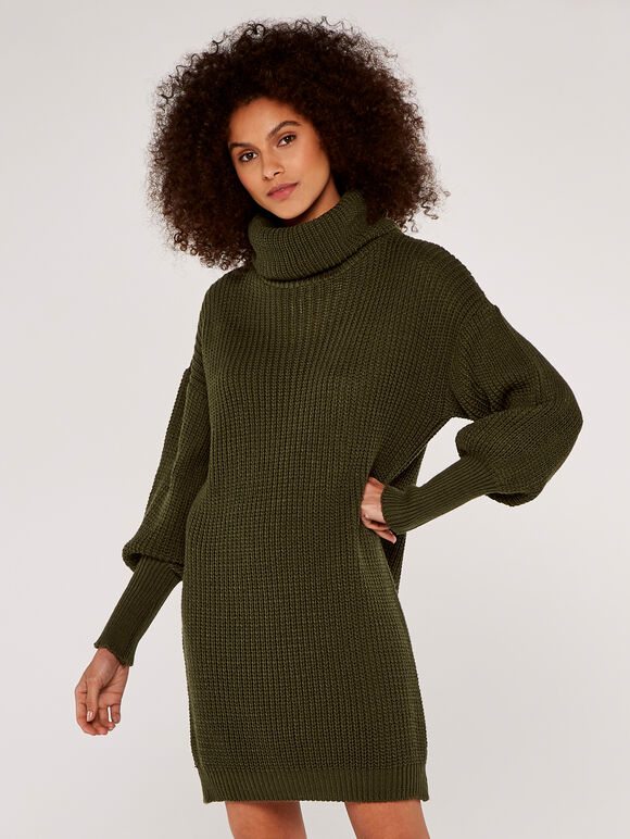 Cowl Neck Jumper Dress, Khaki, large